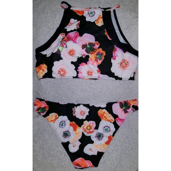 Floral Orange & Pink Zipper Top Bikini - Picture 2 of 6